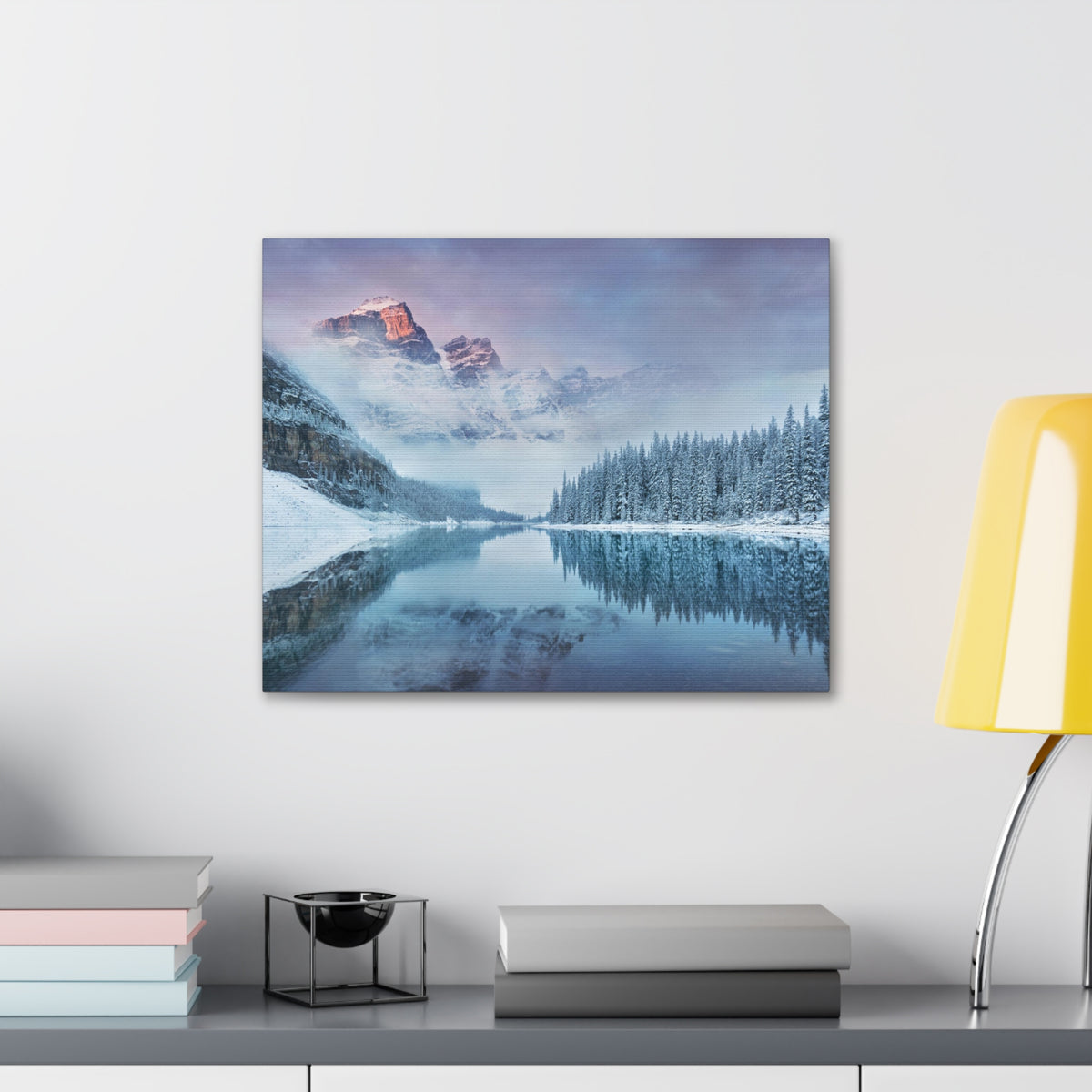 Mountain Winter Lake Pine Tree Nature Wilderness Photography Canvas Wall Art for Home Decor Ready-to-Hang-Express Your Love Gifts