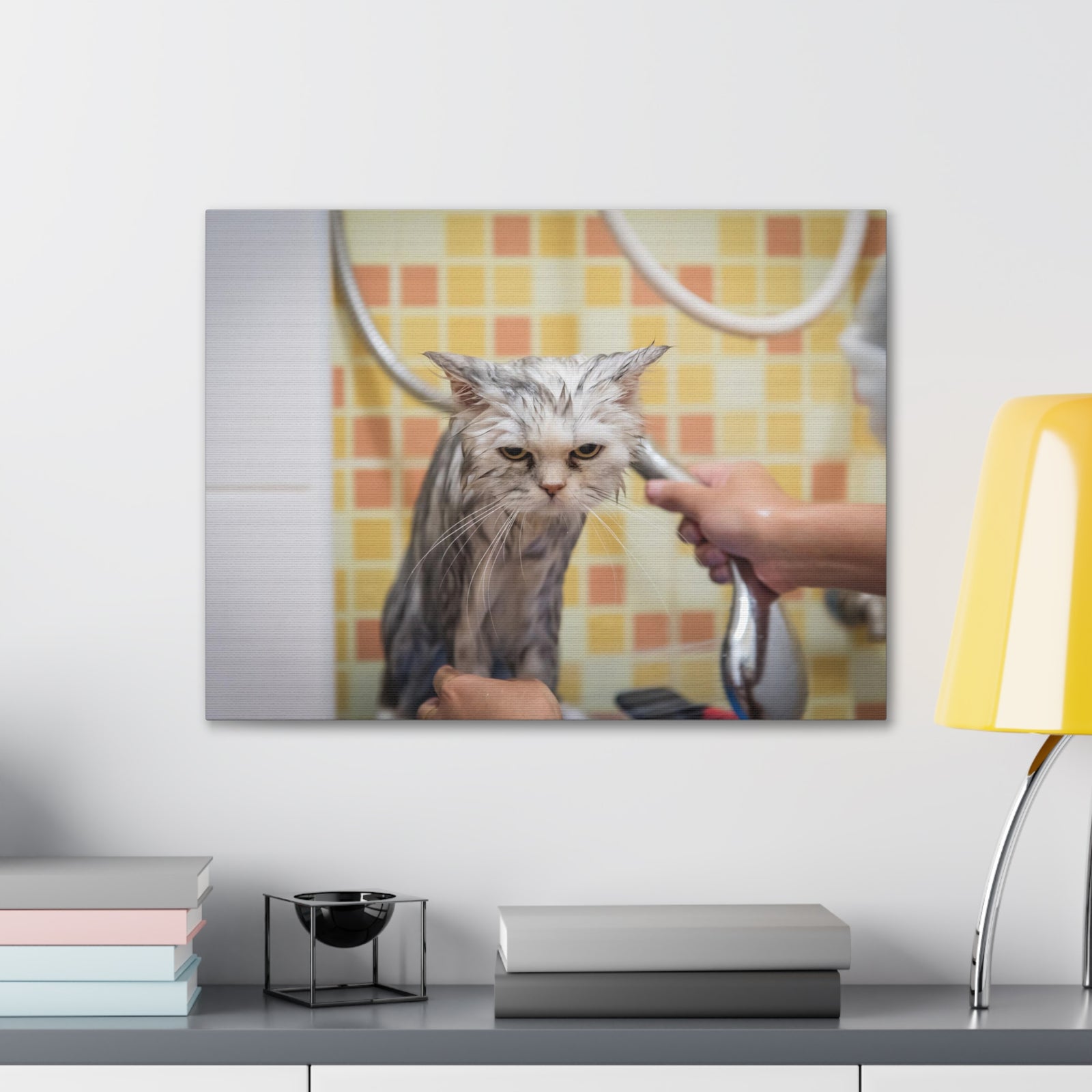 Cute Maine Coon Bath Canvas Wall Art for Home Decor Ready-to-Hang-Express Your Love Gifts