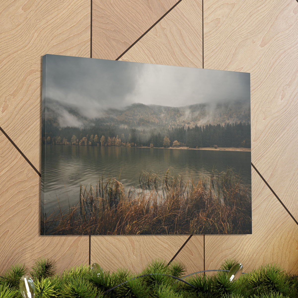 Misty Mountain Lake Reflection Nature Wilderness Photography Canvas Wall Art for Home Decor Ready-to-Hang-Express Your Love Gifts
