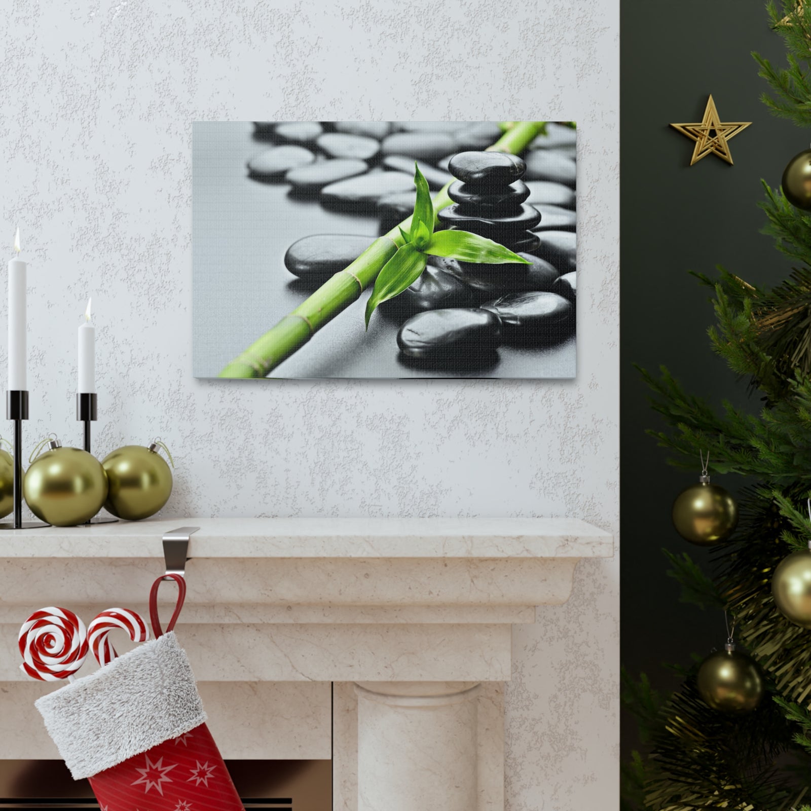 Basalt Stones on Black Forest Floral Nature Photography Canvas Wall Art for Home Decor Ready-to-Hang-Express Your Love Gifts