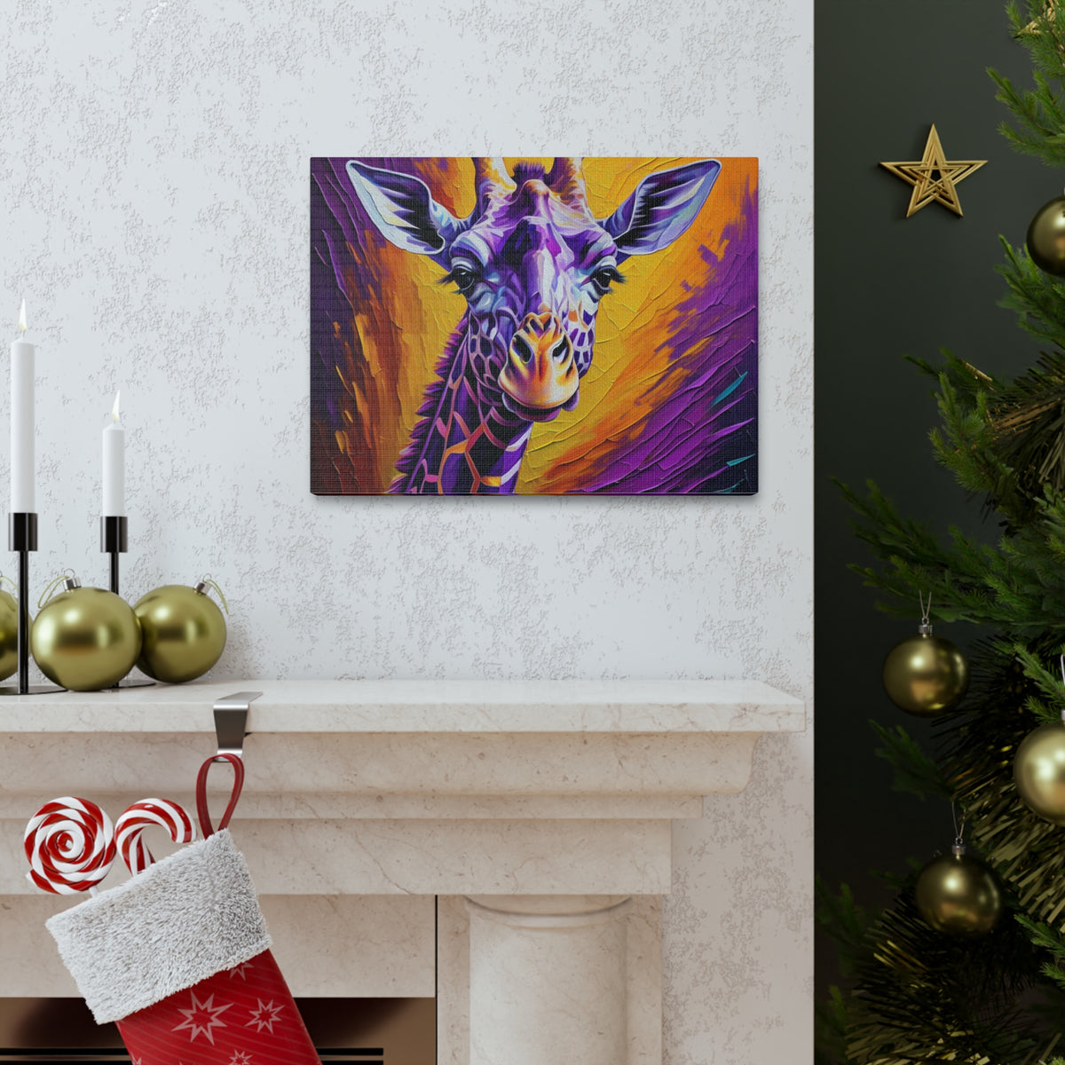 Giraffe Abstract Purple Modern Oil Painting Canvas Wall Art for Home Decor Ready-to-Hang-Express Your Love Gifts