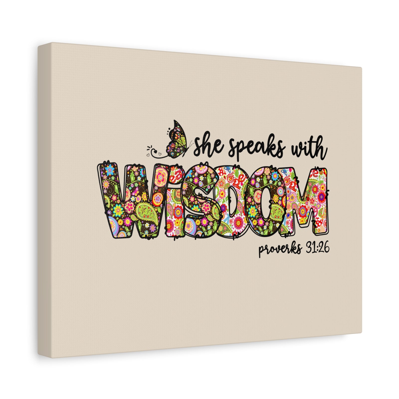 Scripture Walls She Speaks With Wisdom Proverbs 31:26 Bible Verse Canvas Christian Wall Art Ready to Hang-Express Your Love Gifts