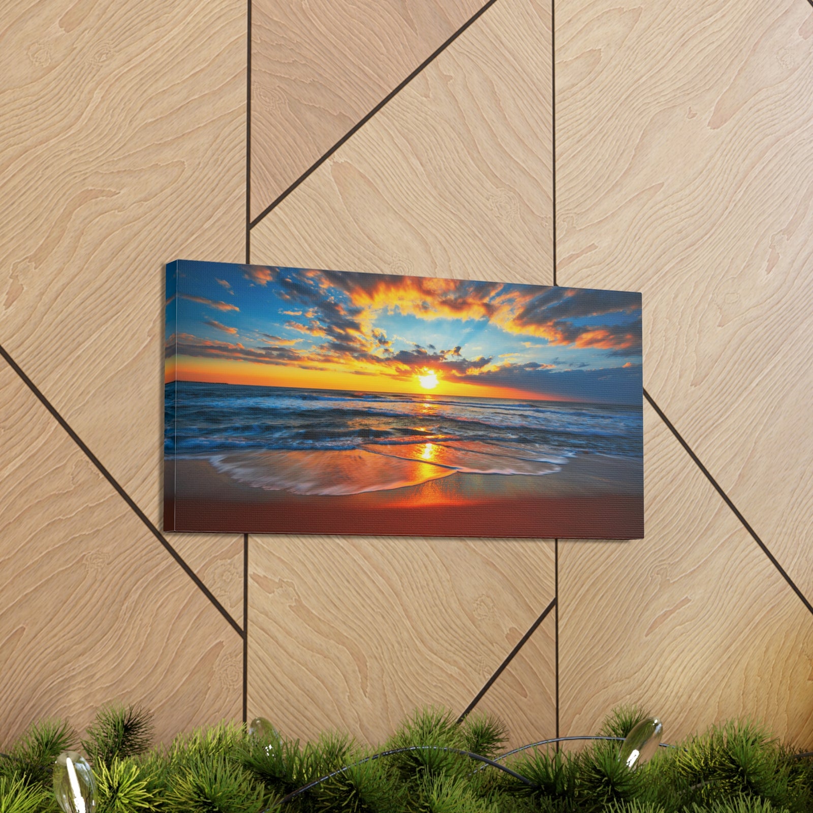 Sunrise On The Beach Ocean Canvas Wall Art for Home Decor Ready-to-Hang-Express Your Love Gifts