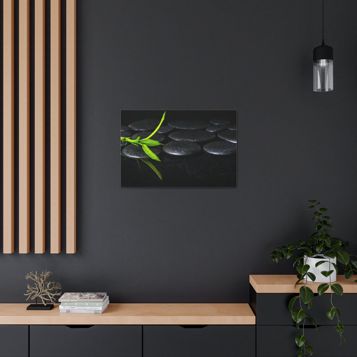 Green Bamboo on Stones Forest Floral Nature Photography Canvas Wall Art for Home Decor Ready-to-Hang-Express Your Love Gifts