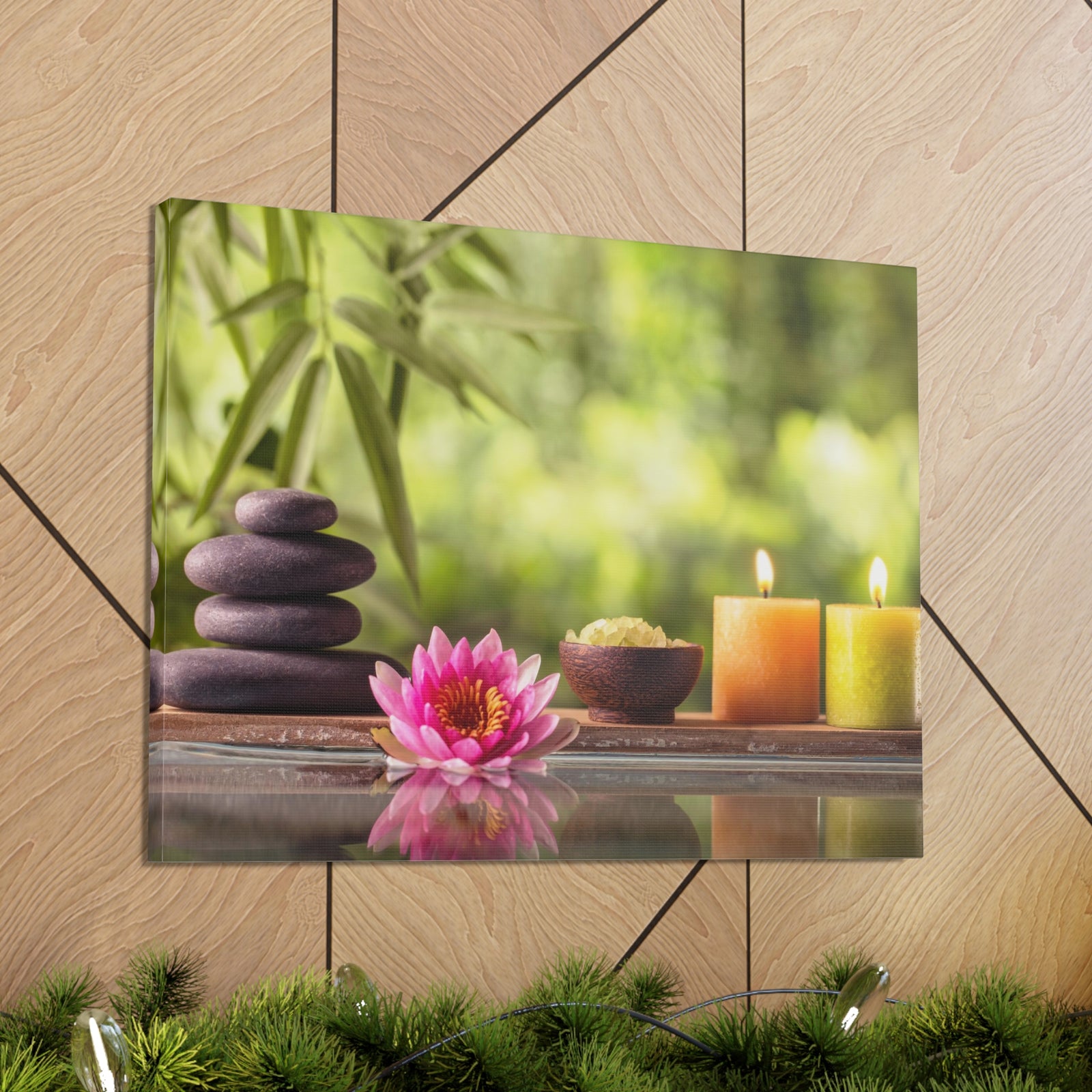 Zen Stone and Salt Forest Floral Nature Photography Canvas Wall Art for Home Decor Ready-to-Hang-Express Your Love Gifts
