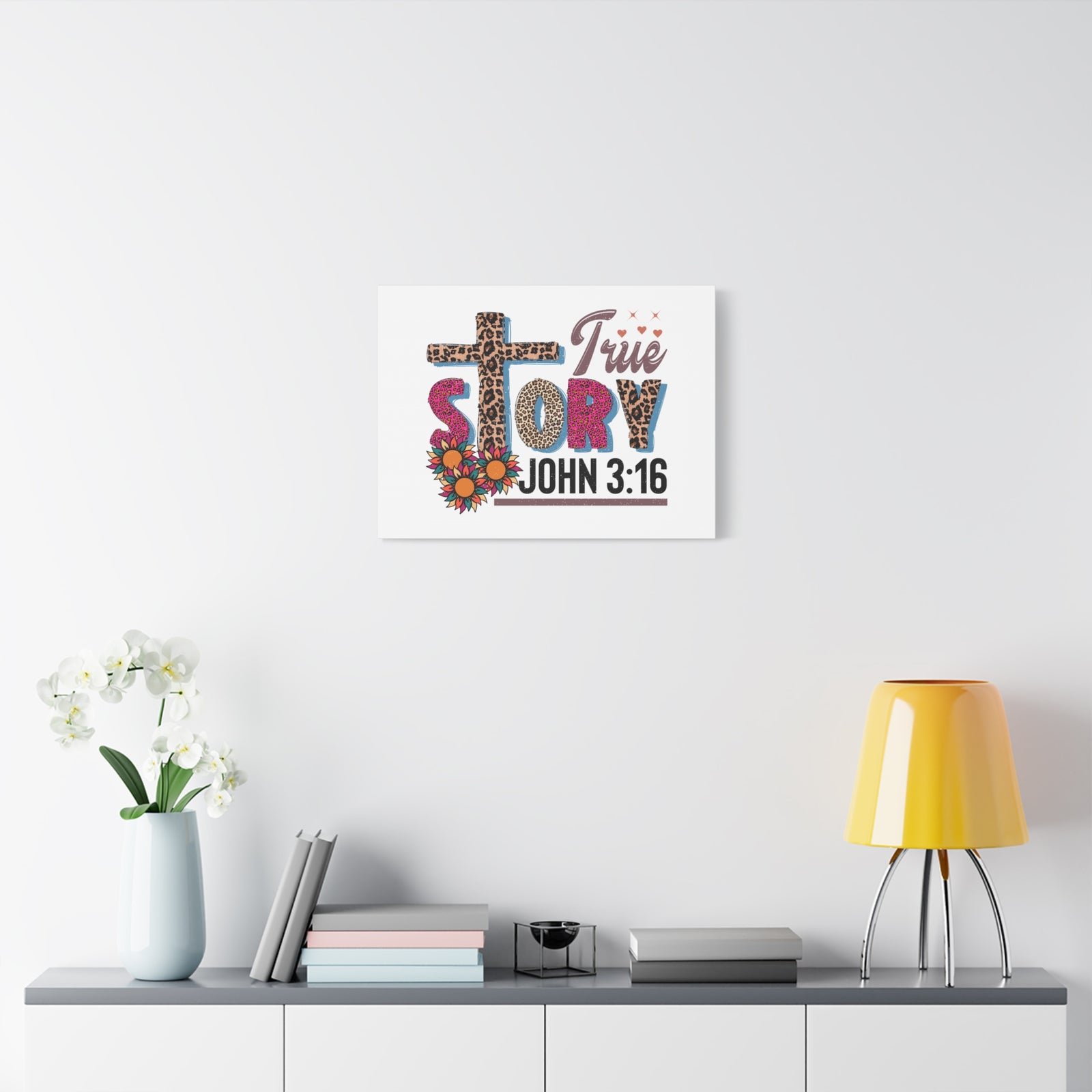 Scripture Walls John 3:16 True Story Bible Verse Canvas Christian Wall Art Ready to Hang Unframed-Express Your Love Gifts