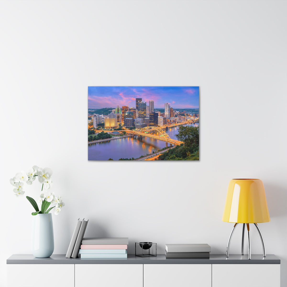 Pittsburgh Night Skyline Canvas Artwork High-Quality Breathtaking Stunning Cityscape for Home Decor Ready to Hang-Express Your Love Gifts