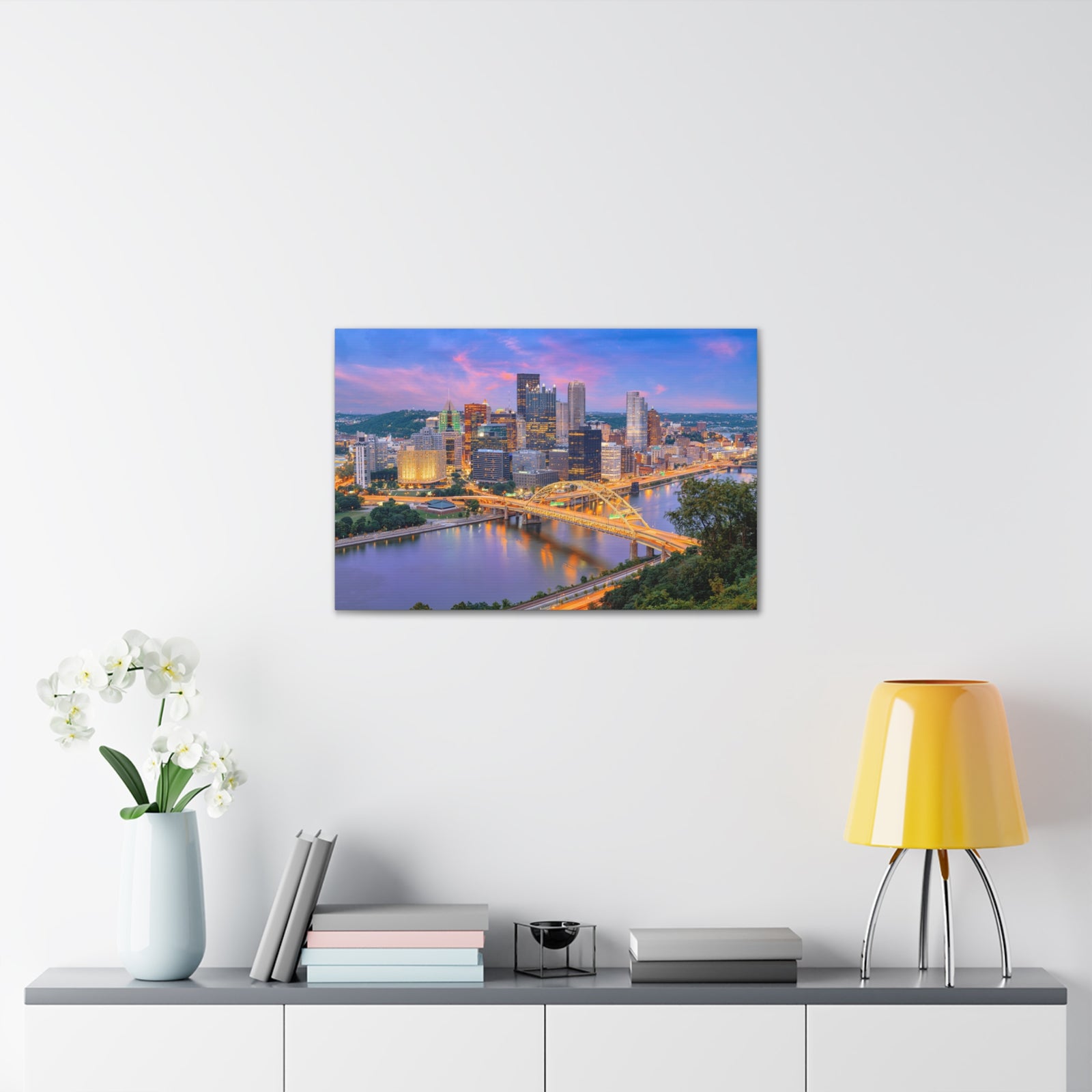 Pittsburgh Night Skyline Canvas Artwork High-Quality Breathtaking Stunning Cityscape for Home Decor Ready to Hang-Express Your Love Gifts