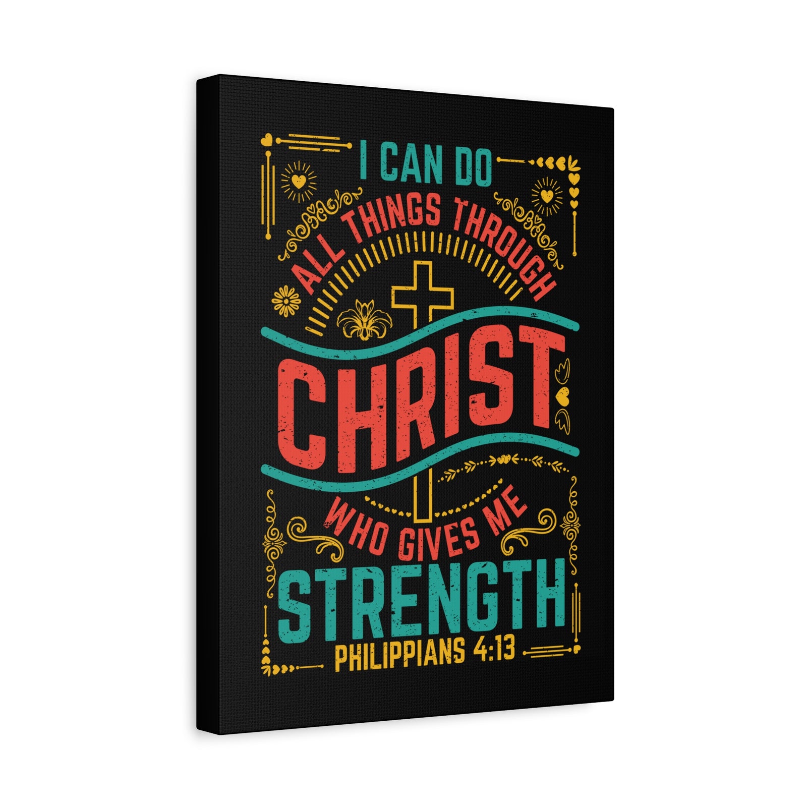 Scripture Canvas All Things Black Philippians 4:13 Christian Wall Art Bible Verse Print Ready to Hang-Express Your Love Gifts