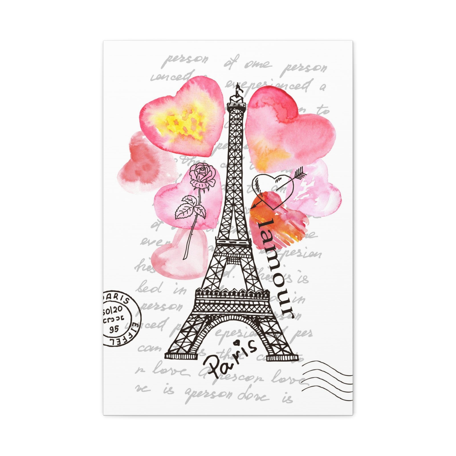 Pink Heart Eiffel Tower Paris France Canvas Artwork High-Quality Breathtaking French City for Home Decor Ready to Hang-Express Your Love Gifts