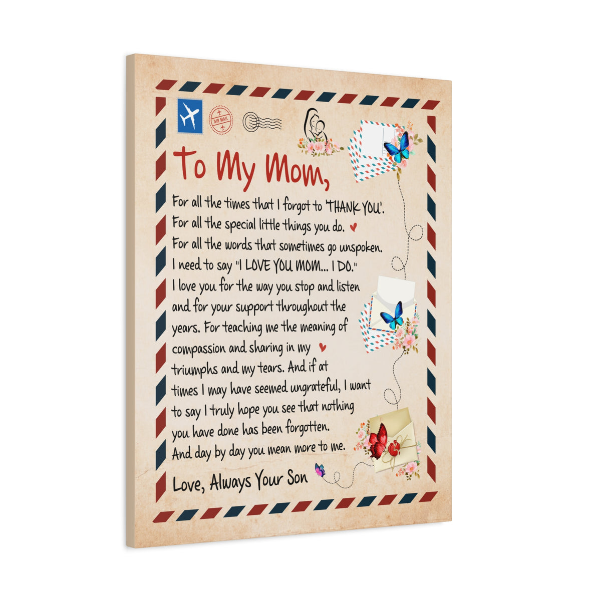 To My Mom Message Inspirational Canvas Wall Art for Mom-Express Your Love Gifts
