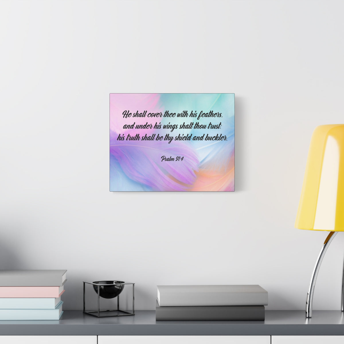 Scripture Canvas Under His Wings Psalm 91:4 Christian Wall Art Bible Verse Print Ready to Hang-Express Your Love Gifts