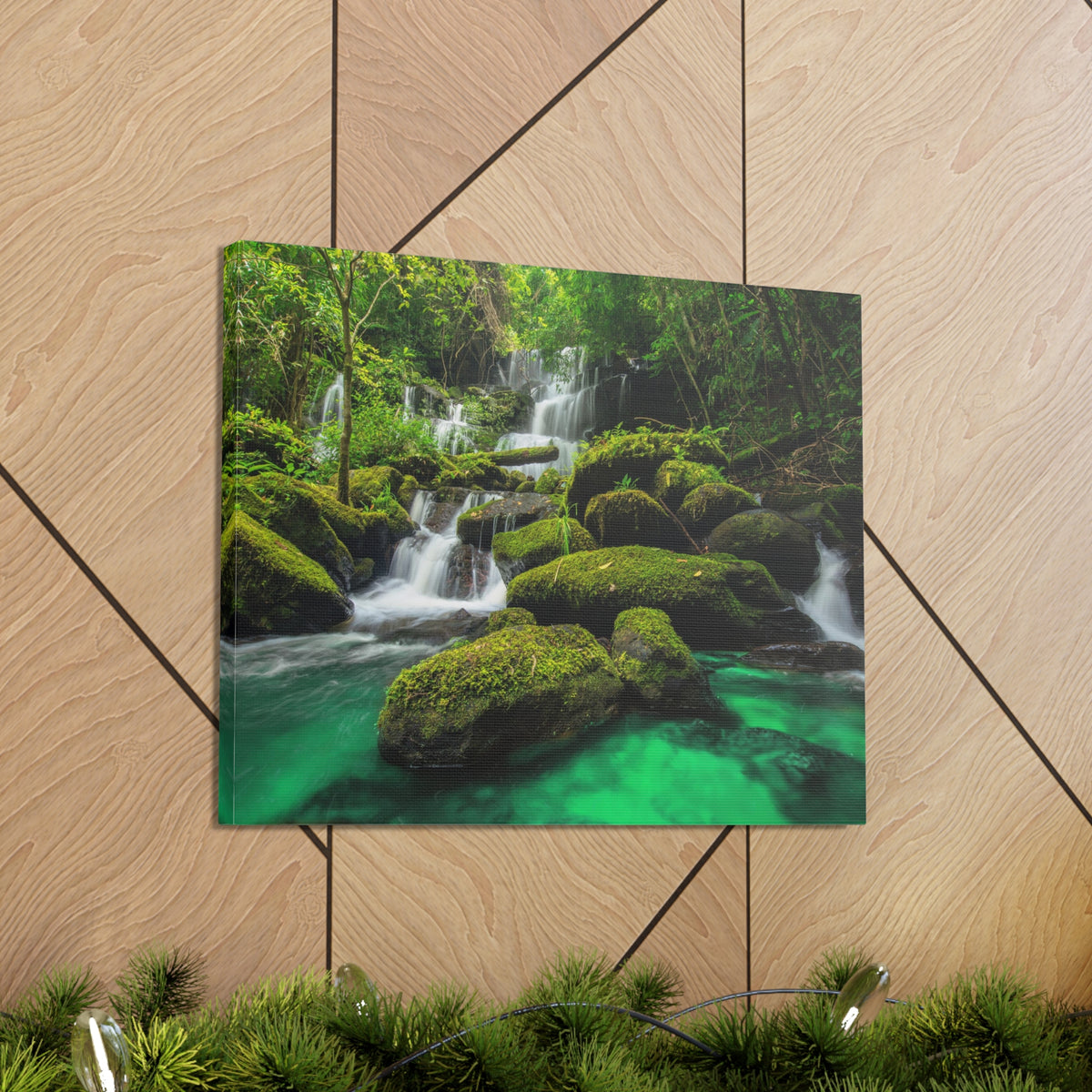 Jungle Waterfall In Thailand Modern Multicolor Scenic Nature Photography Canvas Home Office Decor Ready to Hang-Express Your Love Gifts