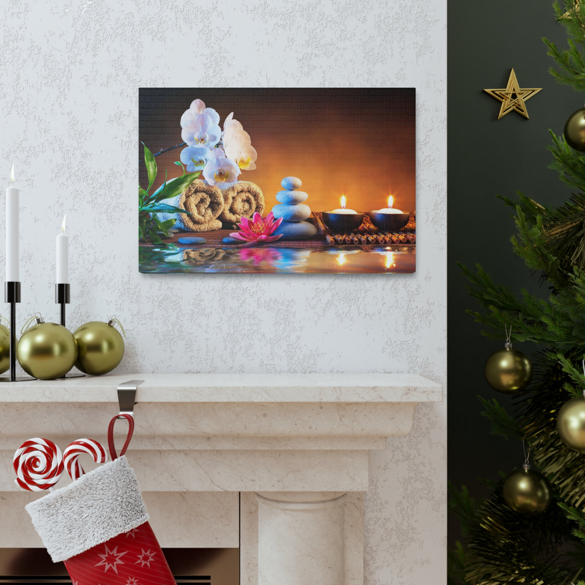 Towels on Bamboo Mat Forest Floral Nature Photography Canvas Wall Art for Home Decor Ready-to-Hang-Express Your Love Gifts