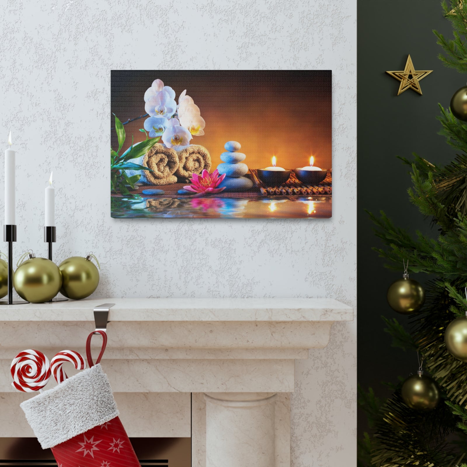 Towels on Bamboo Mat Forest Floral Nature Photography Canvas Wall Art for Home Decor Ready-to-Hang-Express Your Love Gifts