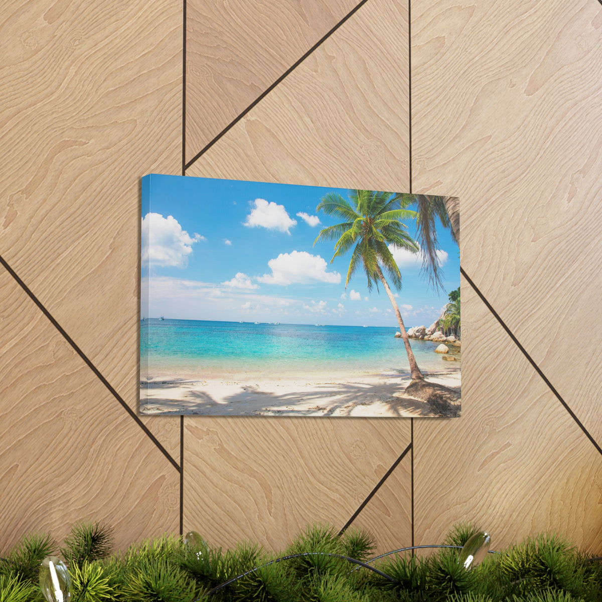 Tropical Beach With Coconut Palm Tree Ocean Canvas Wall Art for Home Decor Ready-to-Hang-Express Your Love Gifts