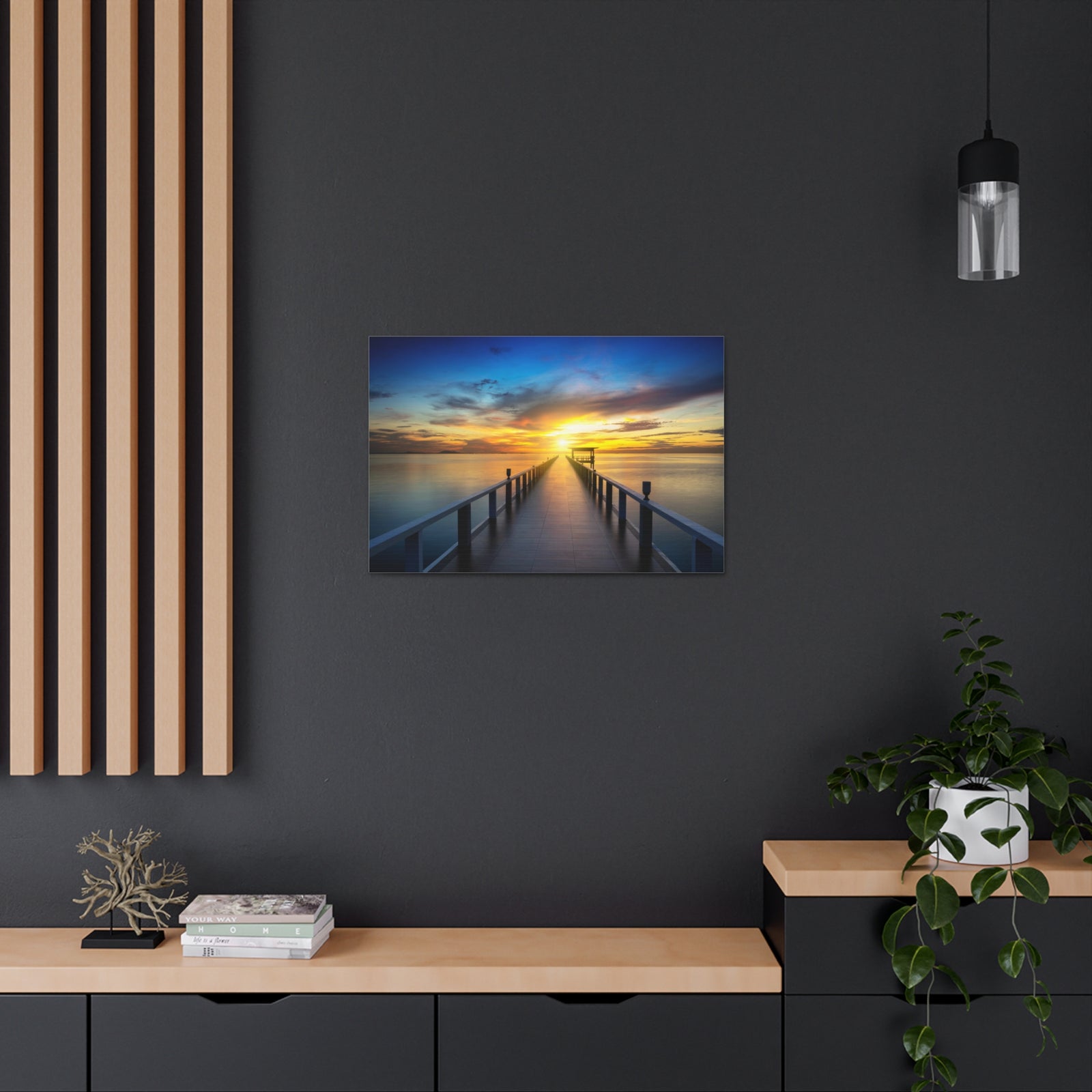Sunset Beach Pier Nature Wilderness Photography Canvas Wall Art for Home Decor Ready-to-Hang-Express Your Love Gifts