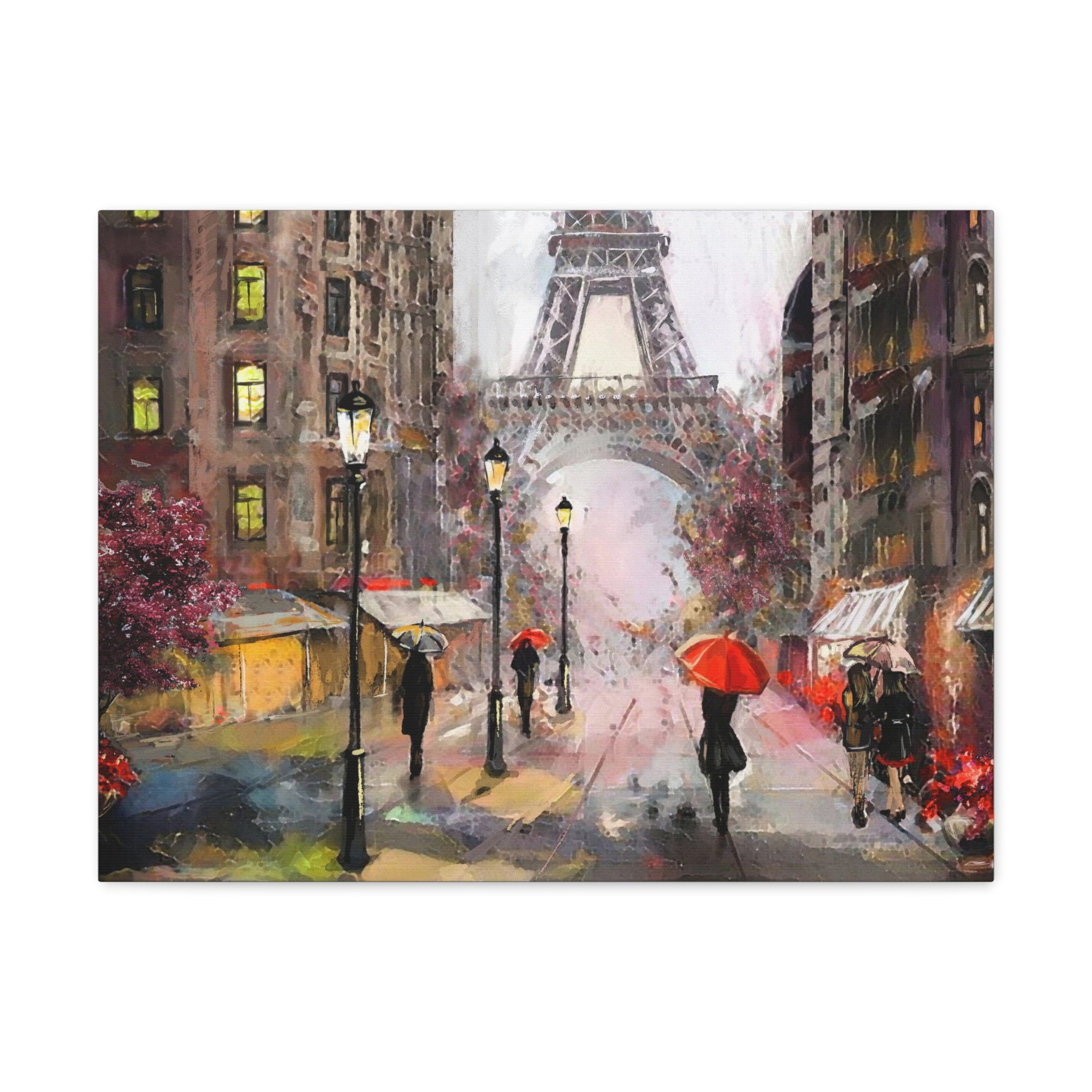 Paris Urban People Under Red Umbrella Paris Eiffel Tower Couple France Canvas Artwork High-Quality Breathtaking French City for Home Decor Ready to Hang-Express Your Love Gifts