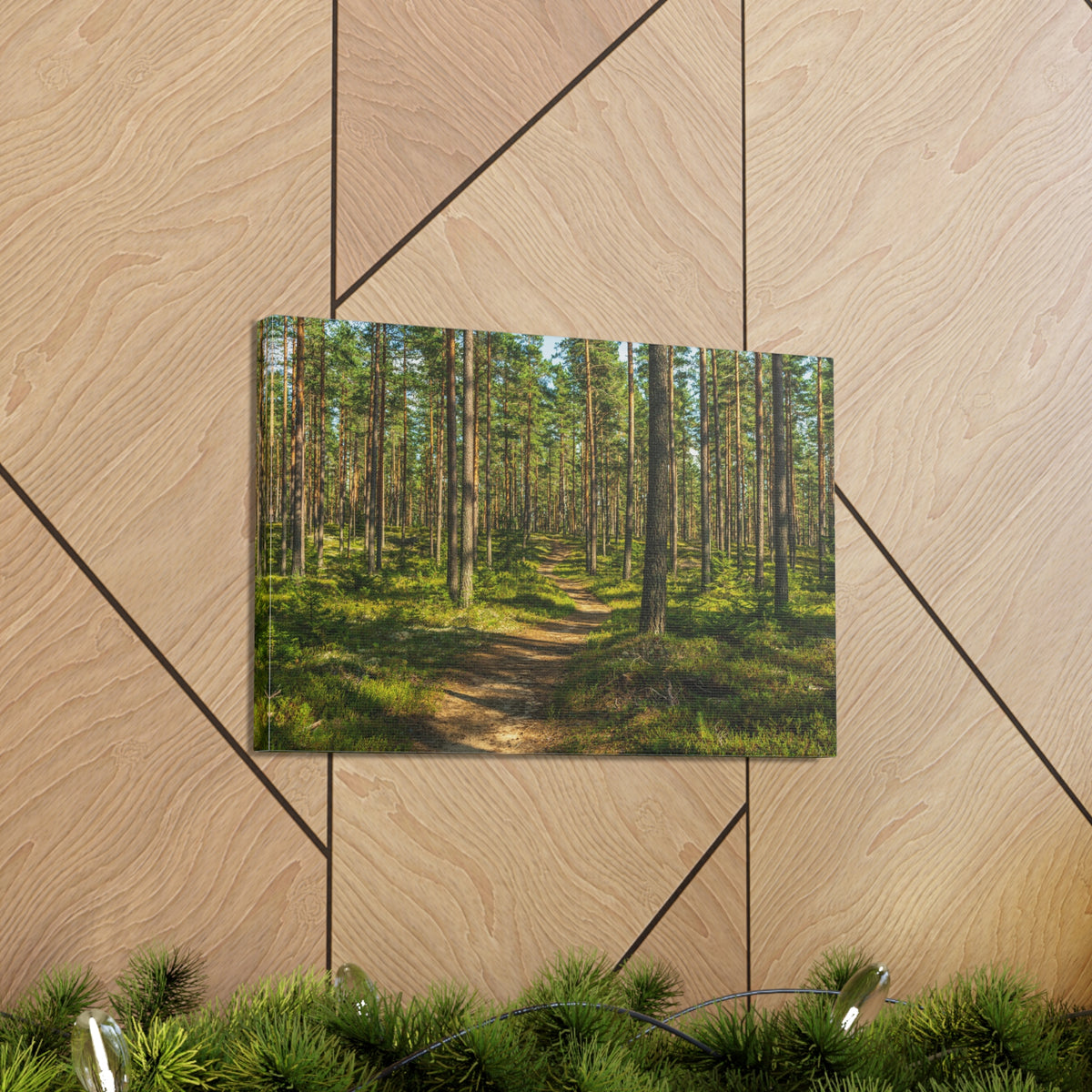 Green Forest Tree Path Nature Wilderness Photography Canvas Wall Art for Home Decor Ready-to-Hang-Express Your Love Gifts