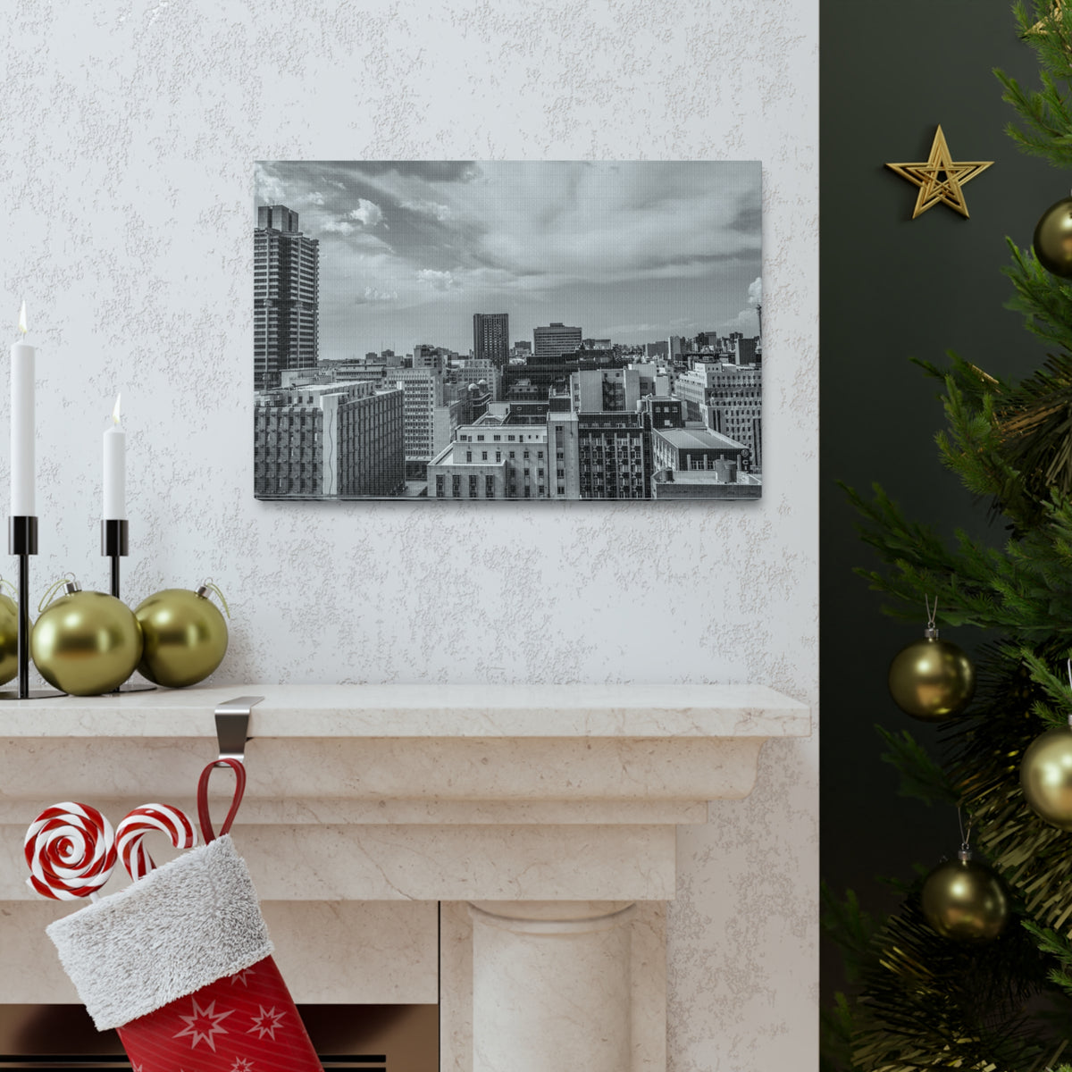 Johannesburg Black And White Skyline Canvas Artwork High-Quality Breathtaking Stunning Cityscape for Home Decor Ready to Hang-Express Your Love Gifts