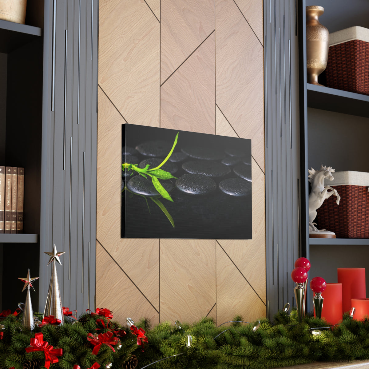 Green Bamboo on Stones Forest Floral Nature Photography Canvas Wall Art for Home Decor Ready-to-Hang-Express Your Love Gifts