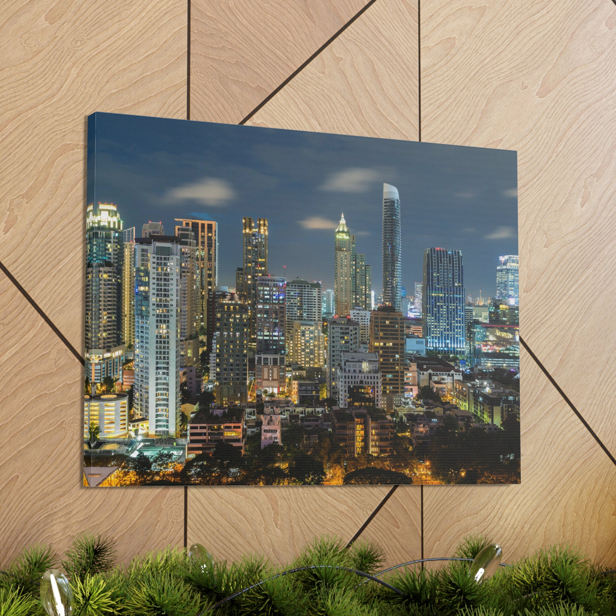 Bangkok Night Skyline Canvas Artwork High-Quality Breathtaking Stunning Cityscape for Home Decor Ready to Hang-Express Your Love Gifts