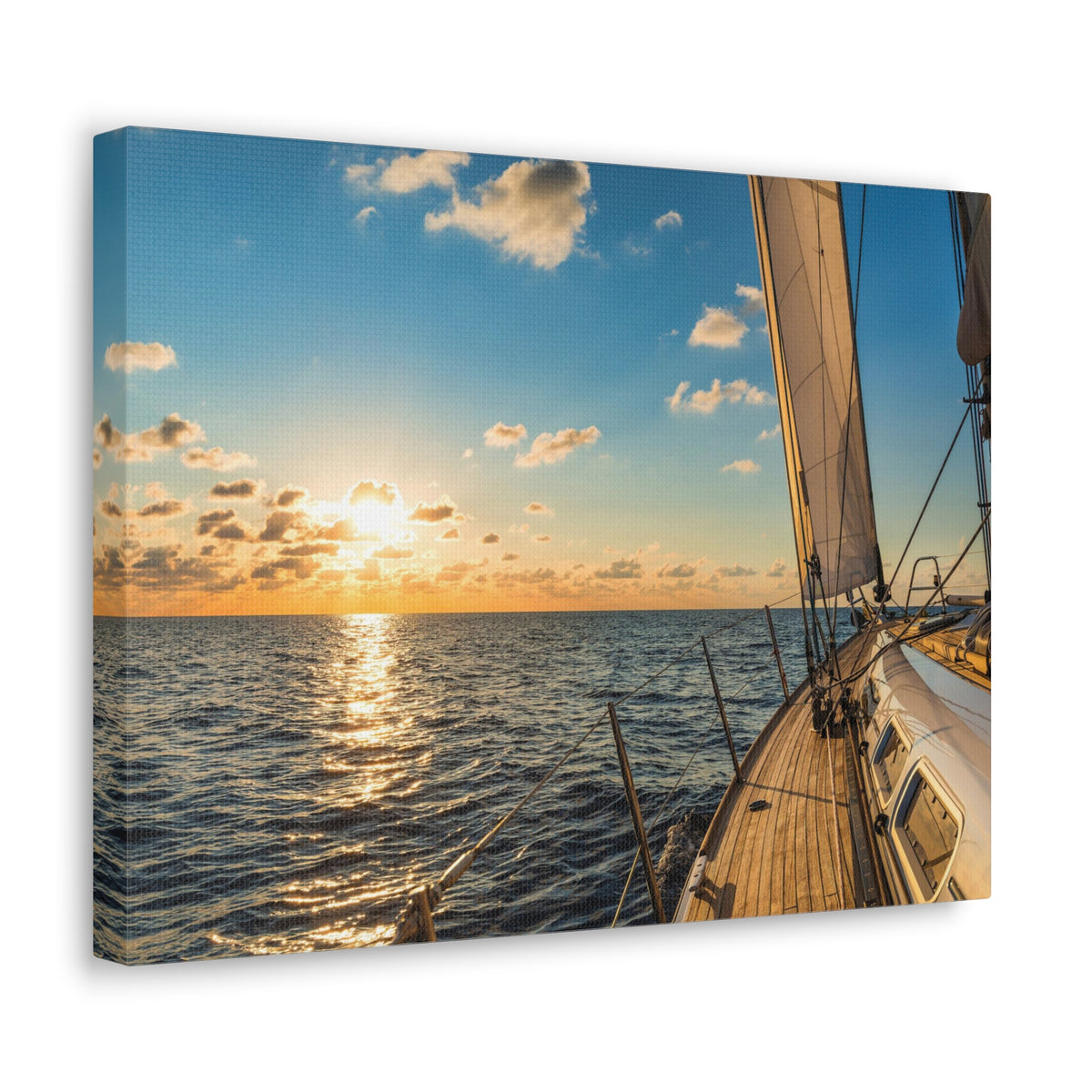 Cruising Sailboat Sailing In The Sea At Sunset Ocean Canvas Wall Art for Home Decor Ready-to-Hang-Express Your Love Gifts