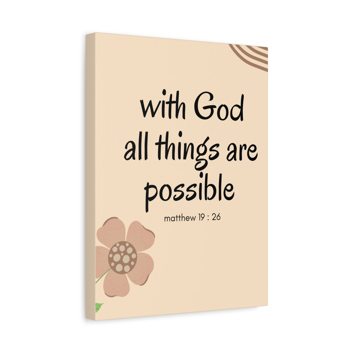 Scripture Canvas All Things Are Possible Matthew 19:26 Brown Flower Christian Wall Art Bible Verse Print Ready to Hang-Express Your Love Gifts