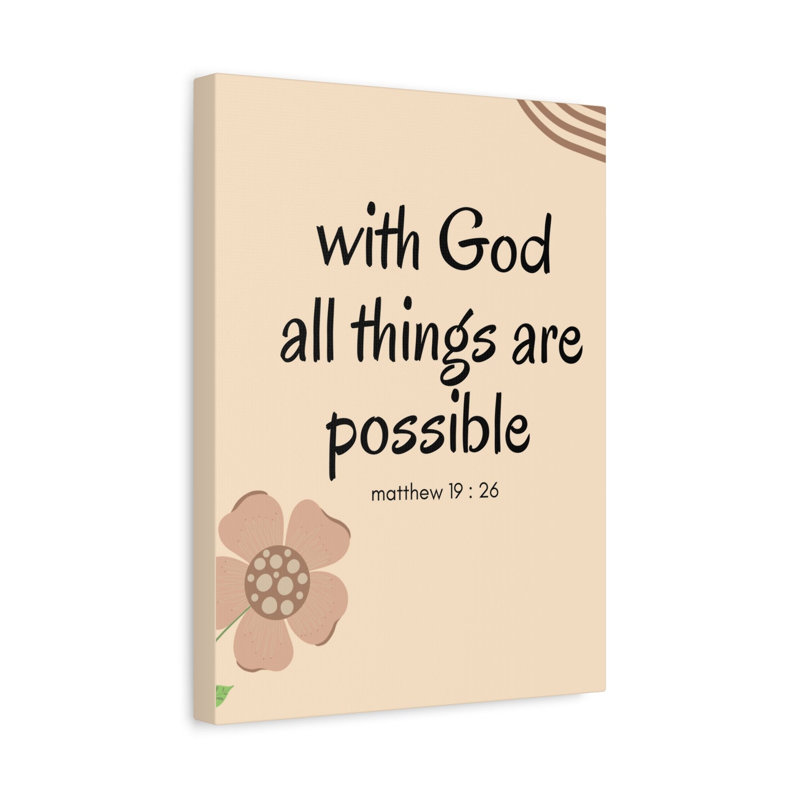 Scripture Canvas All Things Are Possible Matthew 19:26 Brown Flower Christian Wall Art Bible Verse Print Ready to Hang-Express Your Love Gifts