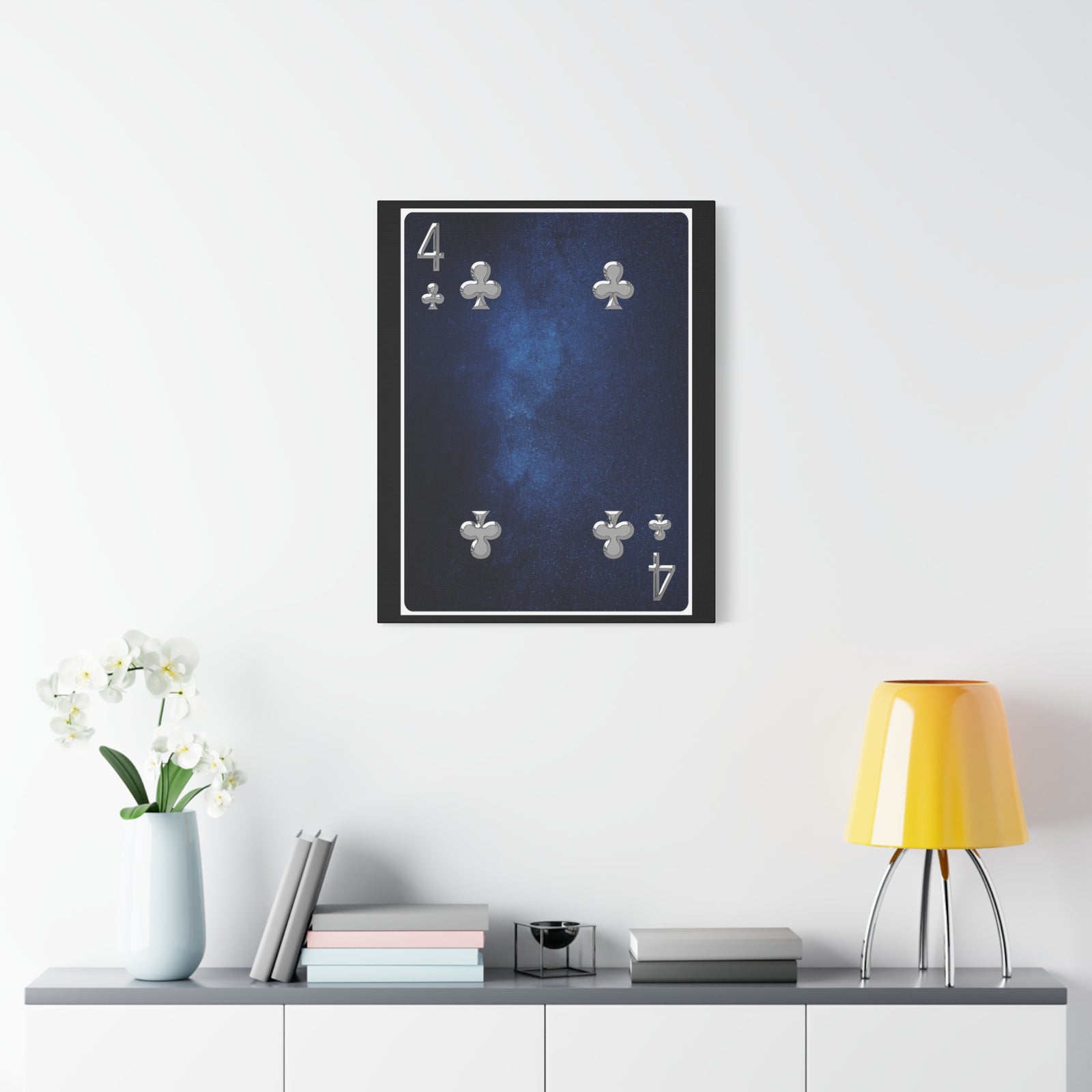 Four Of Clubs Space Background Playing Card Canvas Wall Art for Home Decor Ready-to-Hang-Express Your Love Gifts