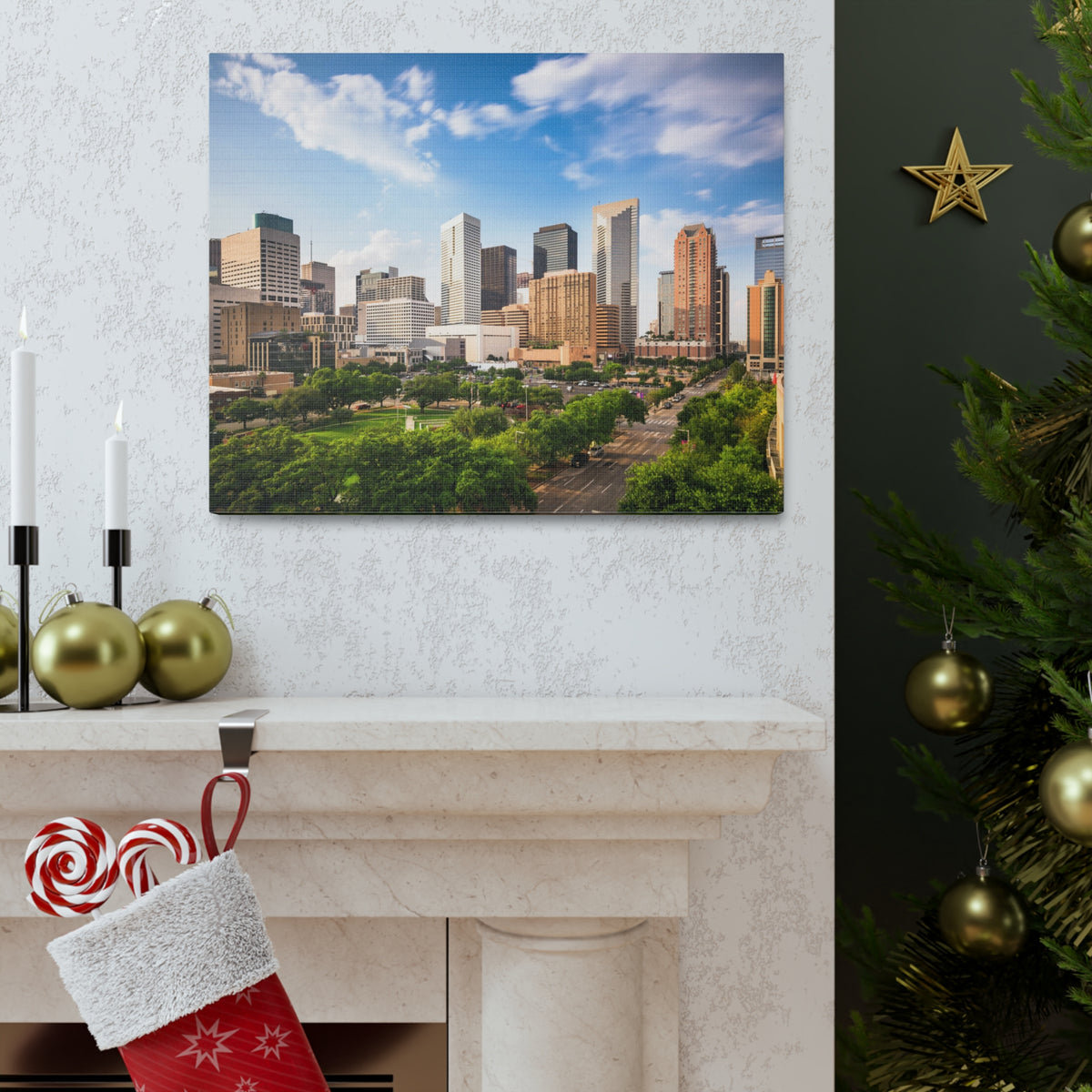 Houston Daytime Skyline Canvas Artwork High-Quality Breathtaking Stunning Cityscape for Home Decor Ready to Hang-Express Your Love Gifts