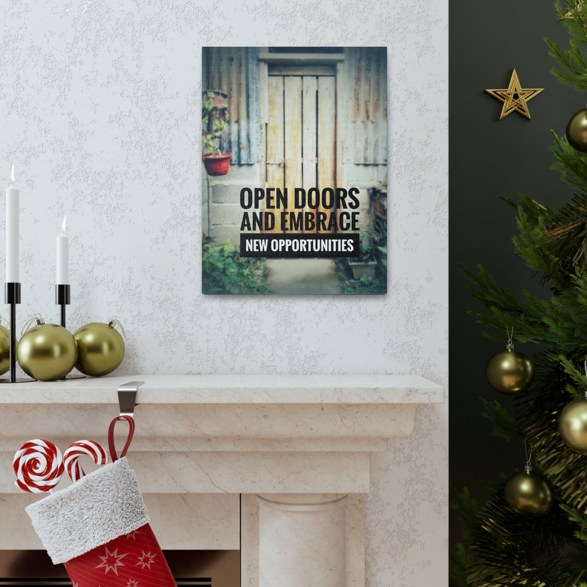 Inspirational Quote Canvas Open Doors and Embrace Motivational Print Ready to Hang Artwork-Express Your Love Gifts