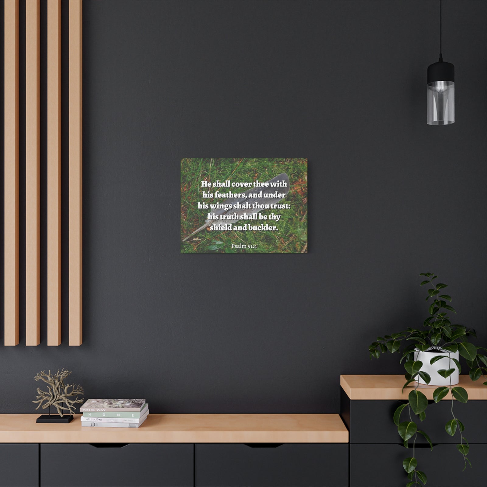 Scripture Canvas Shield And Buckler Psalms 91:4 Christian Wall Art Bible Verse Print Ready to Hang-Express Your Love Gifts