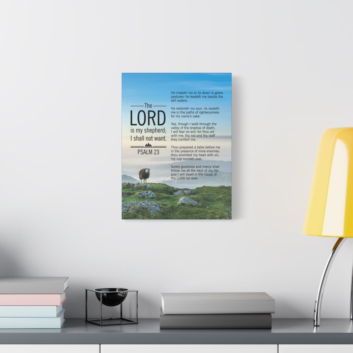Bible Verse Canvas The Lord is My Shepherd Blue Sky Psalm 23 Wall Art Christian Home Decor-Express Your Love Gifts