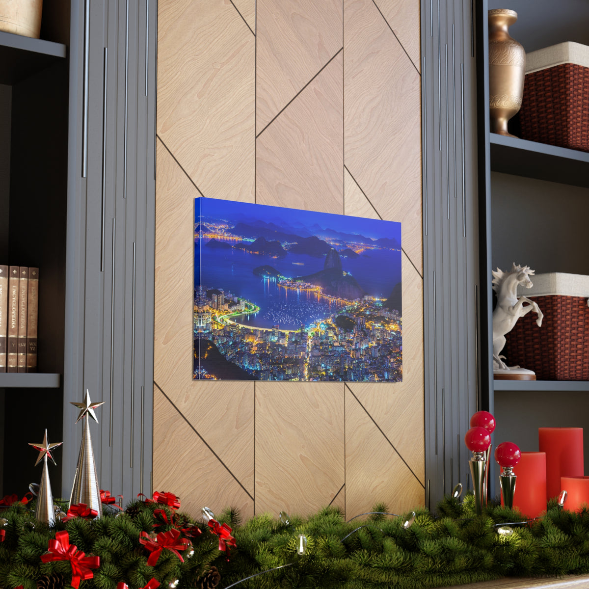 Rio de Janeiro Night Skyline Canvas Artwork High-Quality Breathtaking Stunning Cityscape for Home Decor Ready to Hang-Express Your Love Gifts