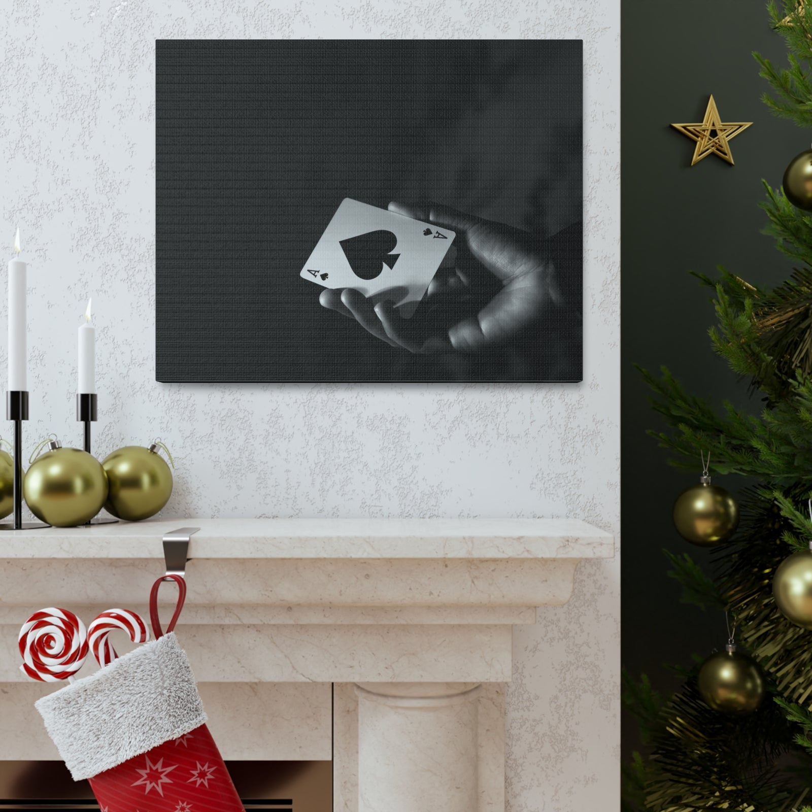 Ace of Spades In Hand Playing Card Canvas Wall Art for Home Decor Ready-to-Hang-Express Your Love Gifts