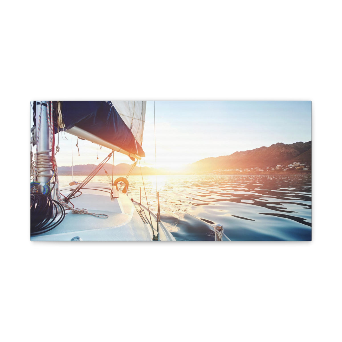 Sailing Yacht Boat On ocean At Sunset Ocean Canvas Wall Art for Home Decor Ready-to-Hang-Express Your Love Gifts