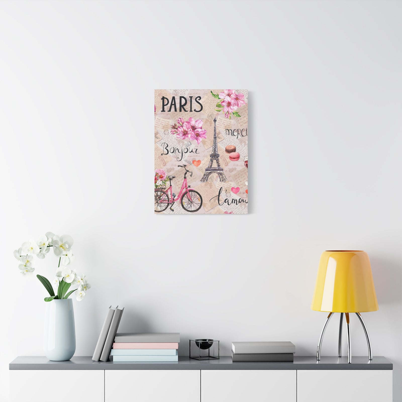 Eiffel Tower Pink Bike Paris Illustration France Canvas Artwork High-Quality Breathtaking French City for Home Decor Ready to Hang-Express Your Love Gifts