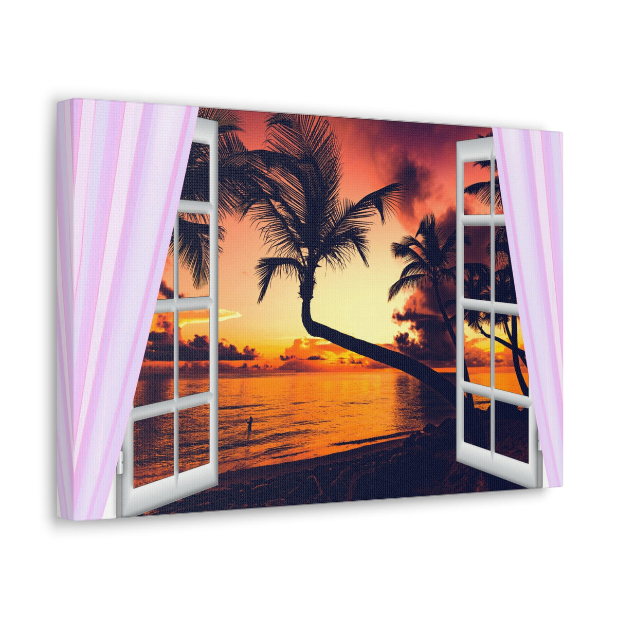 Window Open View Sea Sunset Sun In The Clouds Ocean Canvas Wall Art for Home Decor Ready-to-Hang-Express Your Love Gifts