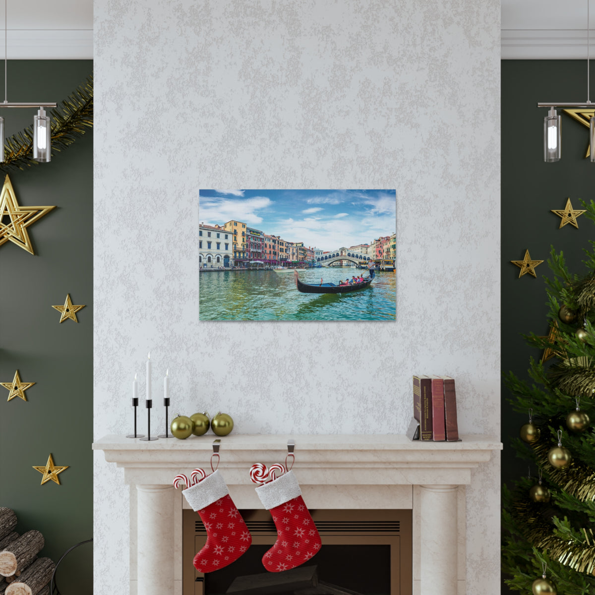 Venice Rialto Bridge Blue Sky Nature Wilderness Photography Canvas Wall Art for Home Decor Ready-to-Hang-Express Your Love Gifts
