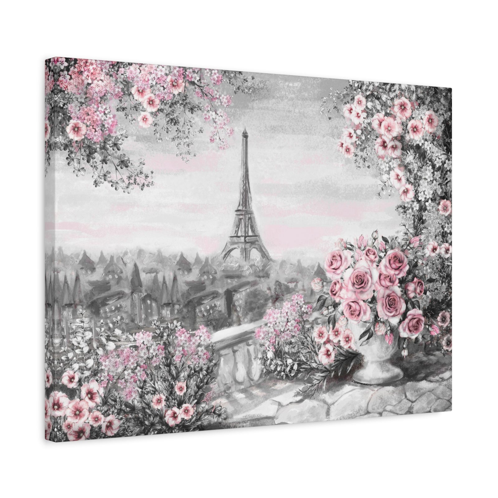 Paris Pink Rose France Canvas Artwork High-Quality Breathtaking French City for Home Decor Ready to Hang-Express Your Love Gifts