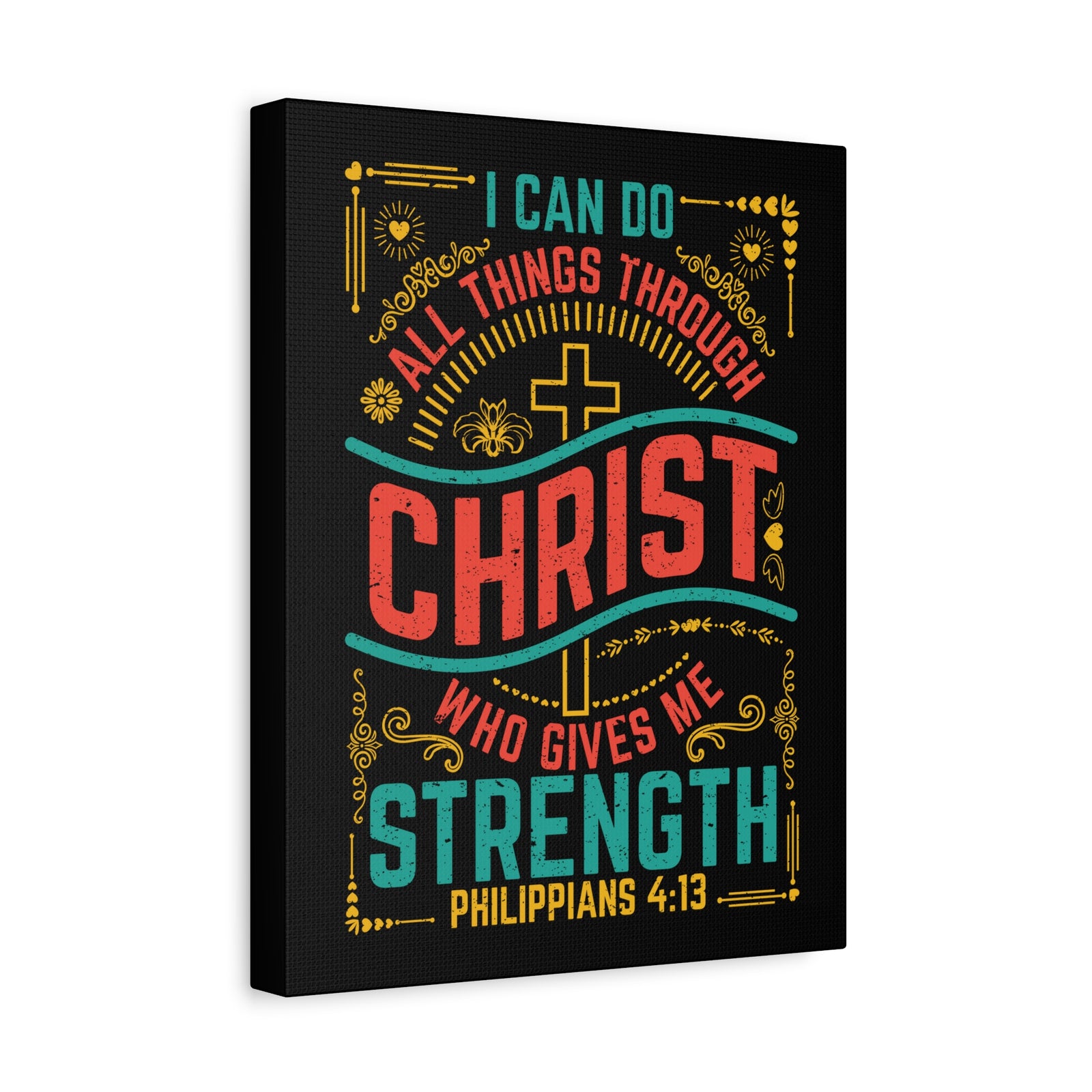 Scripture Canvas All Things Black Philippians 4:13 Christian Wall Art Bible Verse Print Ready to Hang-Express Your Love Gifts