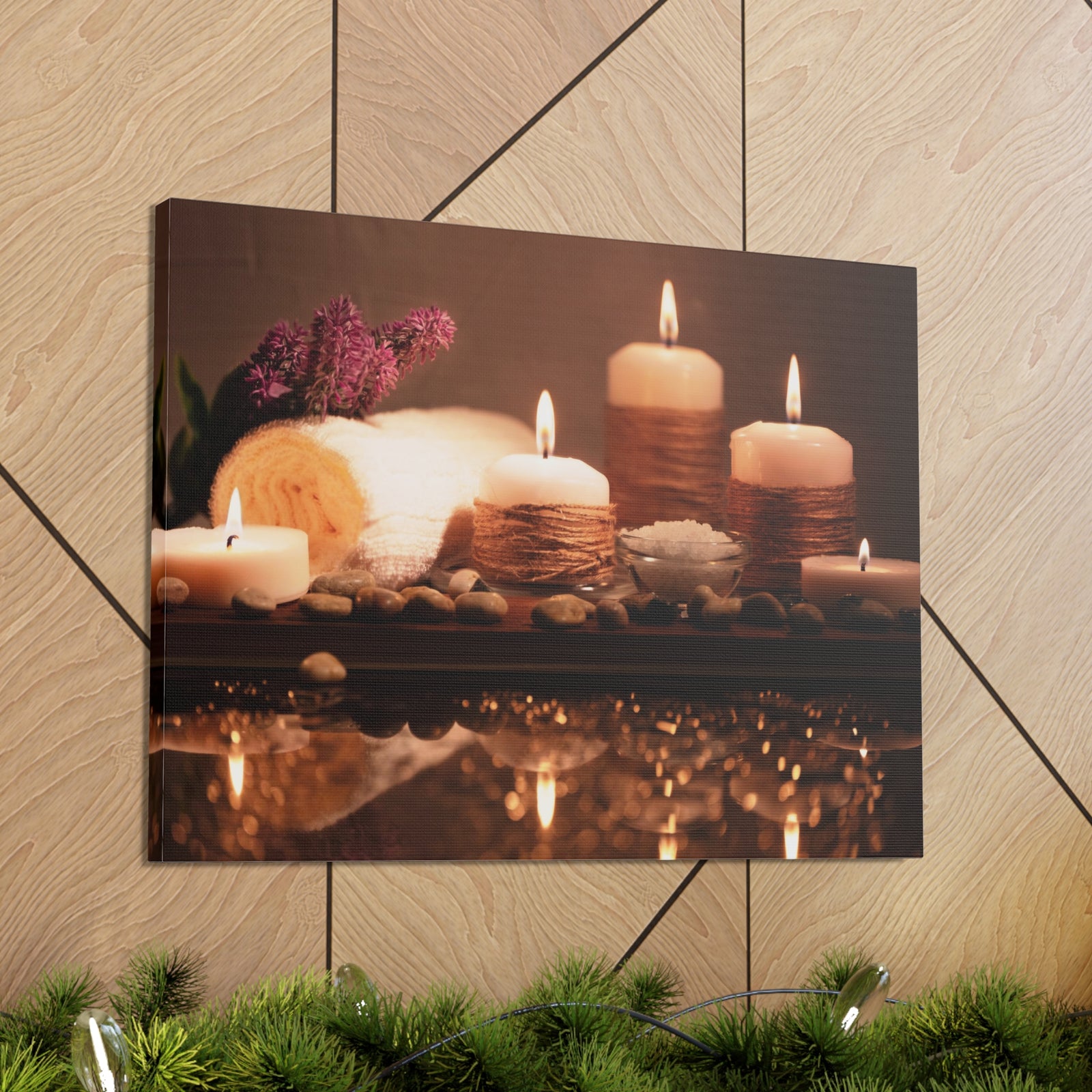 Pebbles and Aromatic Candles Forest Floral Nature Photography Canvas Wall Art for Home Decor Ready-to-Hang-Express Your Love Gifts
