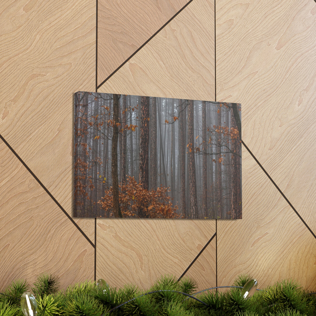 Autumn Forest Misty Orange Leave Nature Wilderness Photography Canvas Wall Art for Home Decor Ready-to-Hang-Express Your Love Gifts