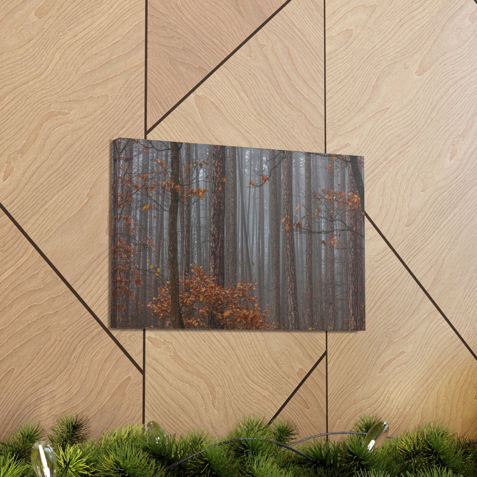 Autumn Forest Misty Orange Leave Nature Wilderness Photography Canvas Wall Art for Home Decor Ready-to-Hang-Express Your Love Gifts
