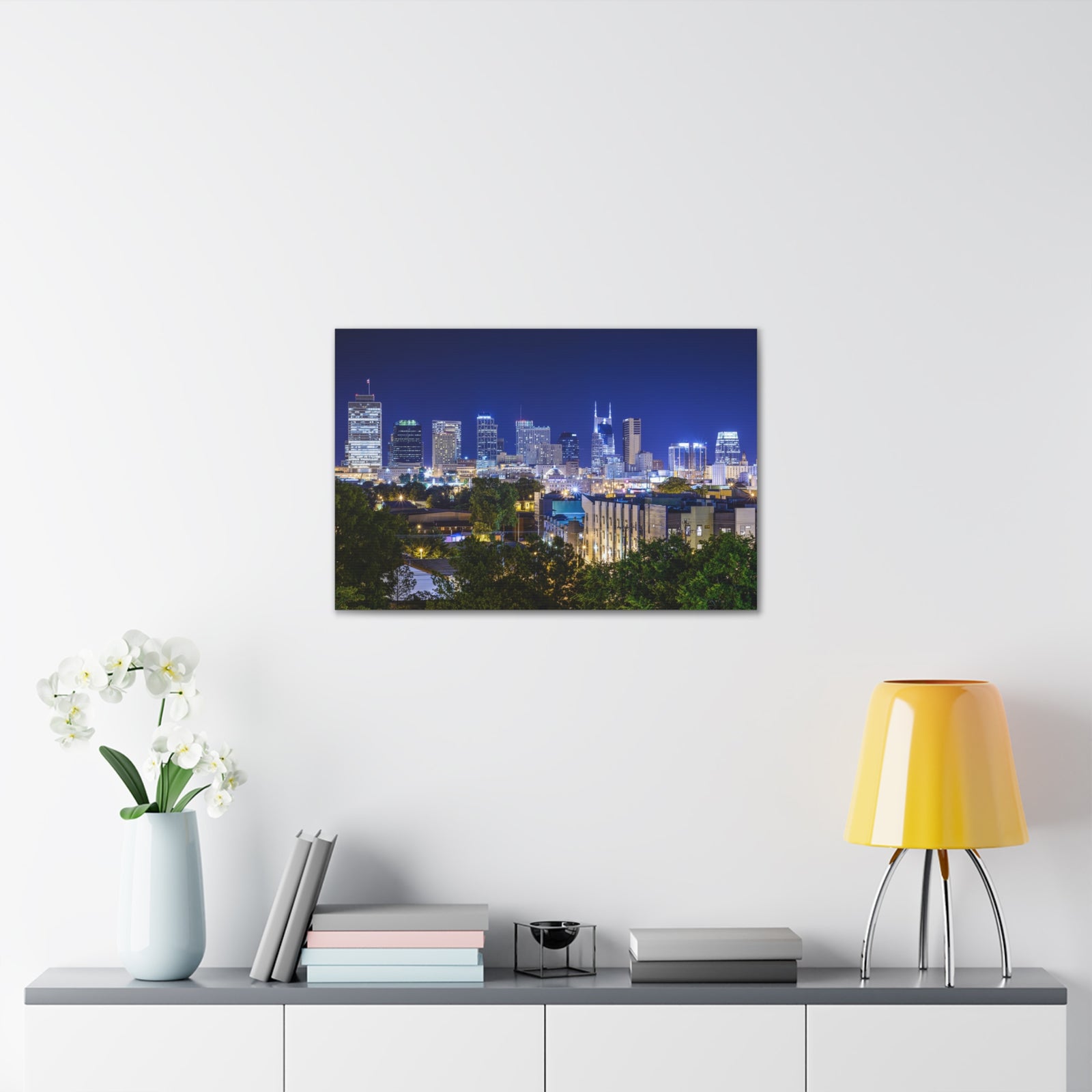 Nashville Night Skyline Canvas Artwork High-Quality Breathtaking Stunning Cityscape for Home Decor Ready to Hang-Express Your Love Gifts