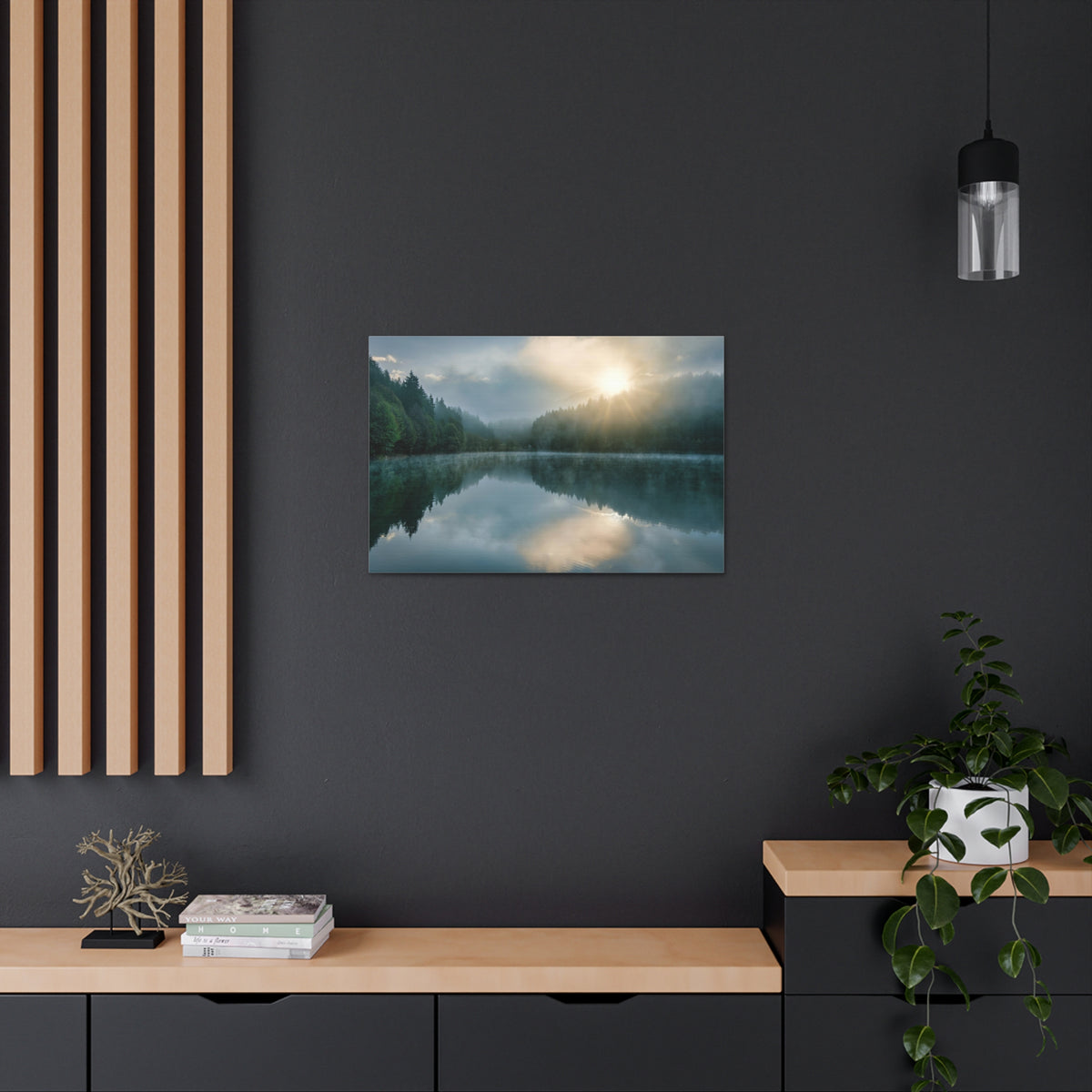 Sunset Teal Forest Lake Nature Wilderness Photography Canvas Wall Art for Home Decor Ready-to-Hang-Express Your Love Gifts