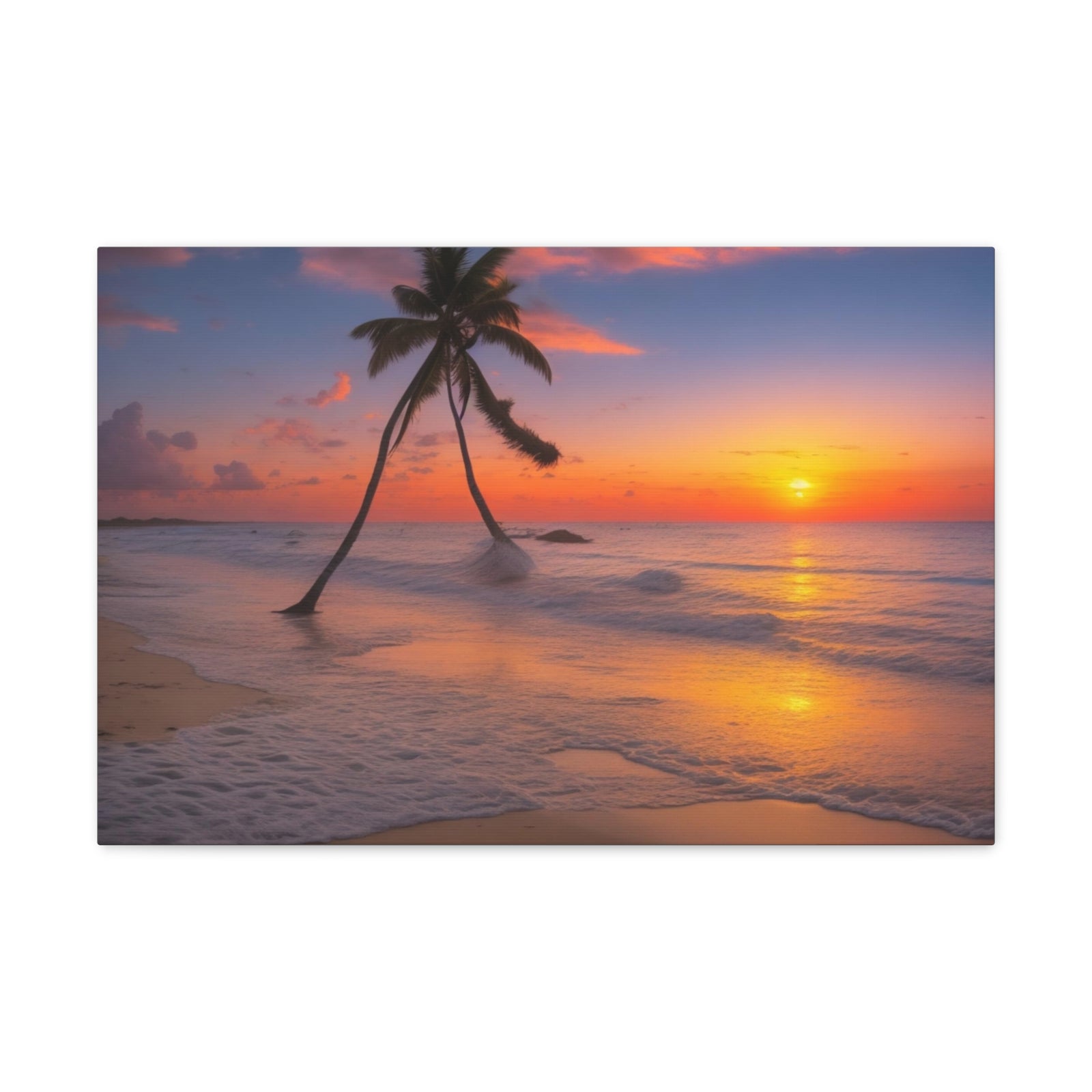 Sunset Beach With Palm Trees Ocean Canvas Wall Art for Home Decor Ready-to-Hang-Express Your Love Gifts