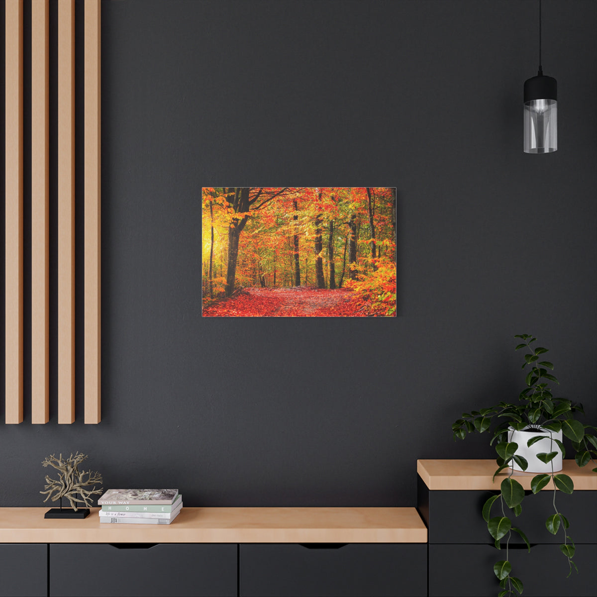 Autumn Forest Orange Leave Tree Nature Wilderness Photography Canvas Wall Art for Home Decor Ready-to-Hang-Express Your Love Gifts