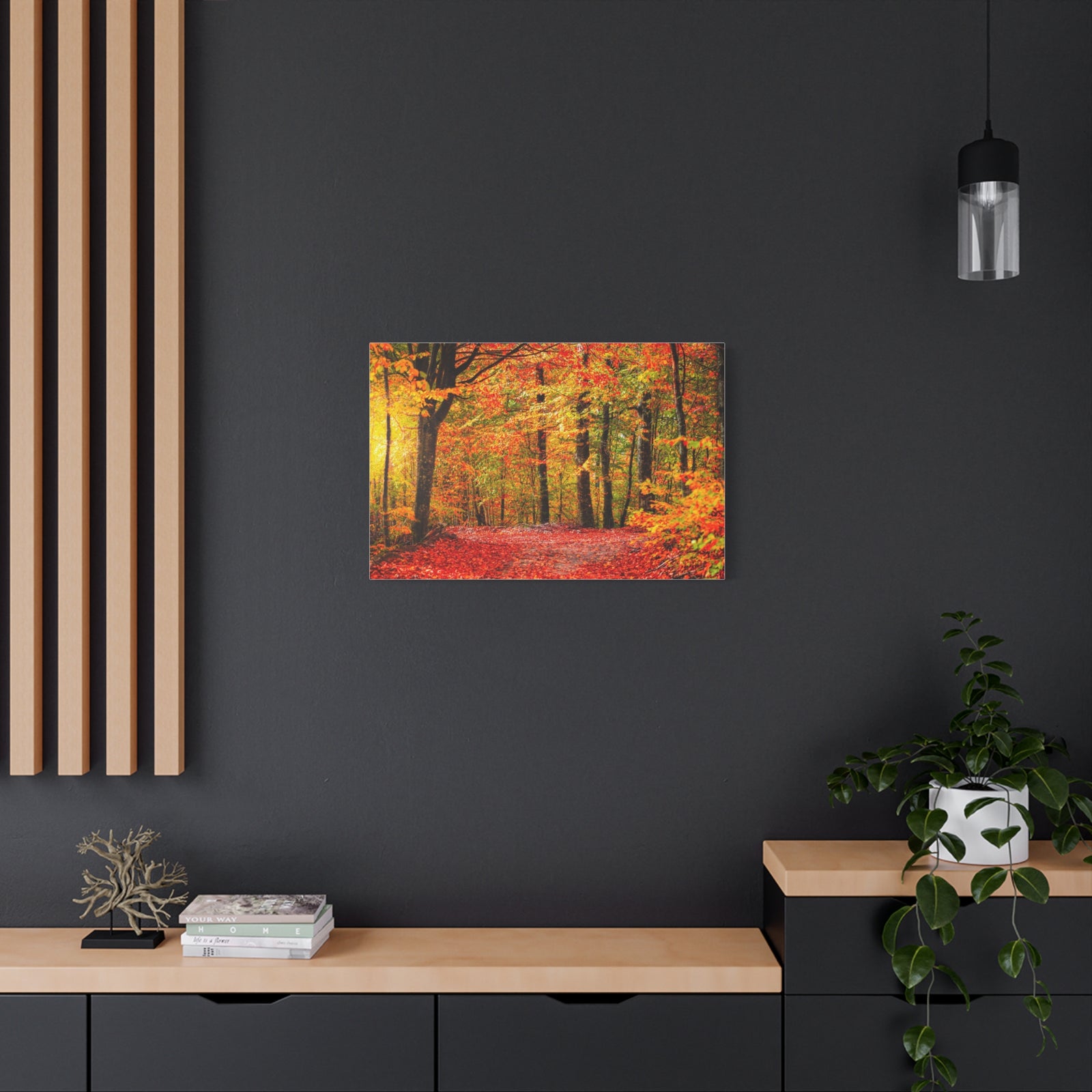 Autumn Forest Orange Leave Tree Nature Wilderness Photography Canvas Wall Art for Home Decor Ready-to-Hang-Express Your Love Gifts